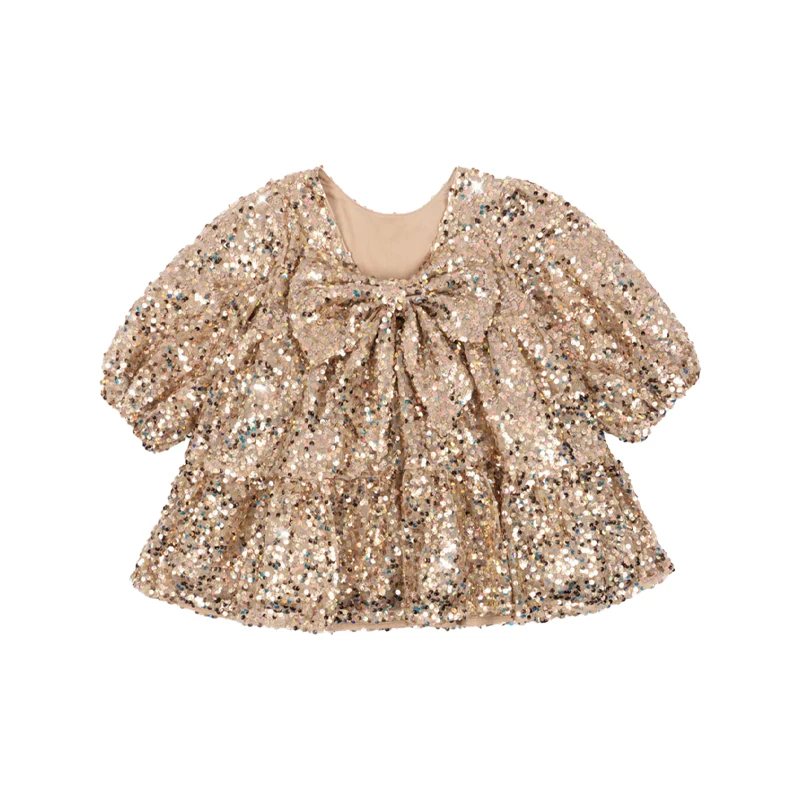 2025 جديد الخريف الشتاء الفتيات الترتر سلسلة سترة تنورة الفتيات موضة القوس معطف الذهب الاطفال ارتفع الأحمر تنورة بأكمام طويلة #3