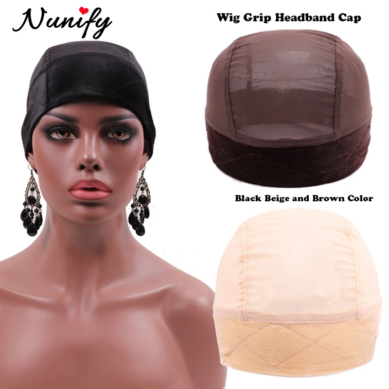 Brown Wig Grip Headband Cap For Frontals Comfortable Wig Caps For Making Wigs Velvet Headband With Elastic Caps Hairnets No-slip