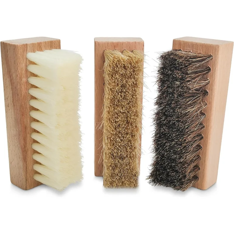 YWDZ-Small Shoe Cleaning Brush Set Of 3 Brushes- Nylon, Boar Horsehair Bristles,For Leather, Suede Canvas,Textile Bags