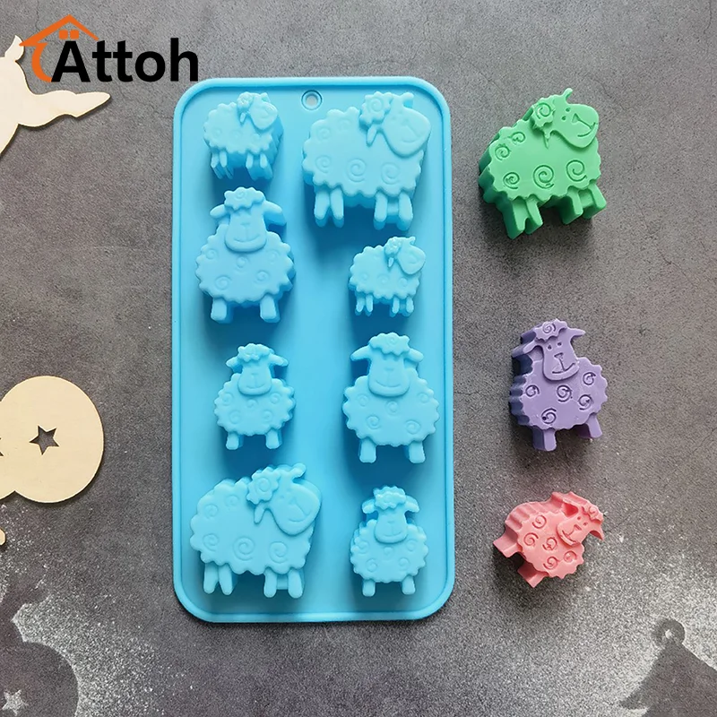 8 Hole Little Sheep Chocolate Baking Mold Cute Animal Candy Biscuit Fudge Silicone Mold Cake Decor Drink Ice Tray Kitchen Tool