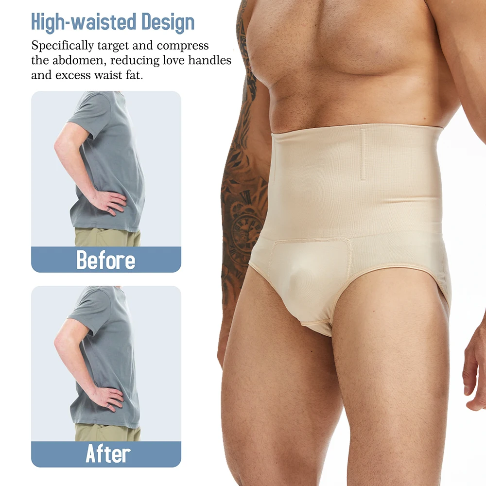 Men High Waist Compression Briefs Underwear Tummy Control Shapewear Underwear Slimming Body Shaper Belly Girdle