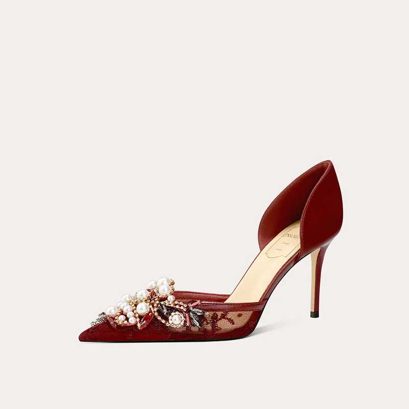 

Elegant Women's Wedding Shoes Exquisite Imitation Pearl High Heels for Woman French Casual Shoes Designer Shoes Zapatos De Mujer