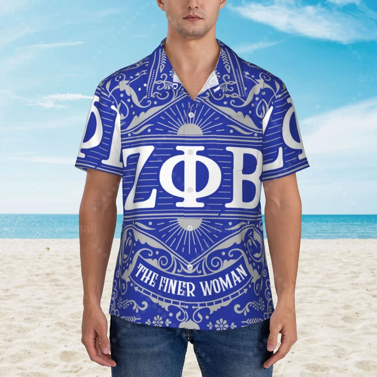 

Zeta Phi Beta Hawaiian Shirt Men Short Sleeve Casual Floral Print Beach Shirt Summer Vacation Shirt