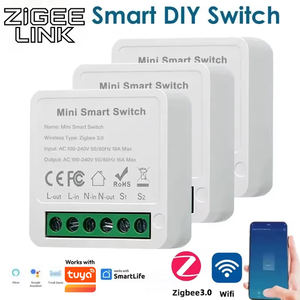 Wifi/Zigbee 3.0 Mini Switch 16A/20A DIY 2-Way Control Breaker Timing Relay Smart Home for Tuya Smart Life Alexa Alice Google