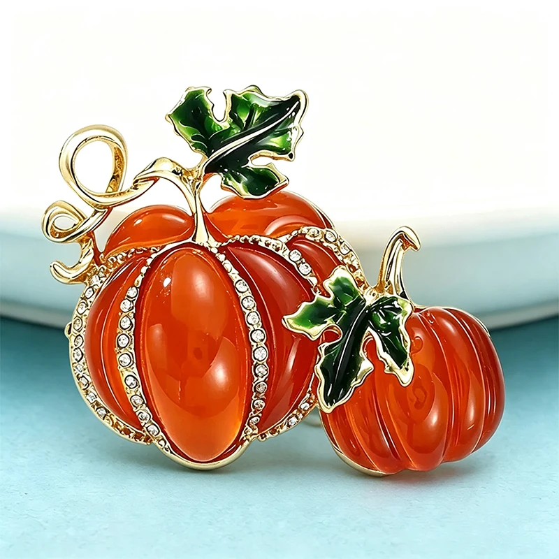 Wuli&baby Beautiful 2 Pumpkin Brooches For Women Unisex Rhinestone Halloween Plants Party Brooch Pin Gifts