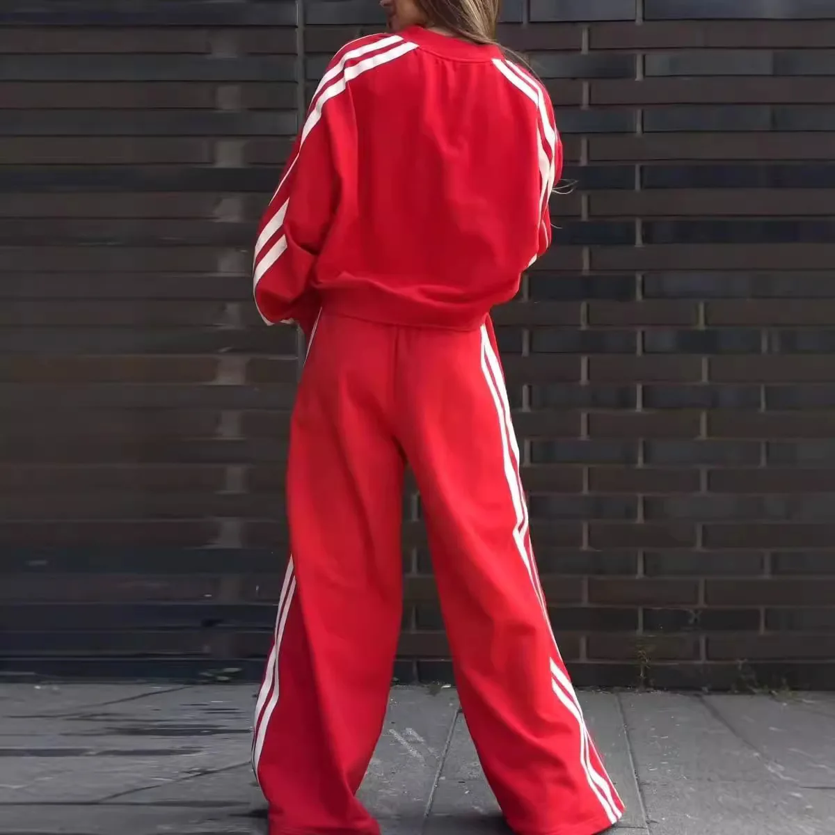 New Trousers Suit Spring And Summer Casual Fashionable Loose Long-sleeved Top Wide-leg Trousers Sweatshirt Two-piece Set