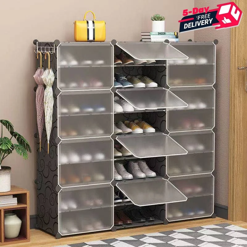 Armoire à Chaussures Pliable avec Couvercle Transparent, Organisateurs de Rangement, Boîte Combinée, Bricolage, Bottes en Plastique, Pantoufles, Chi