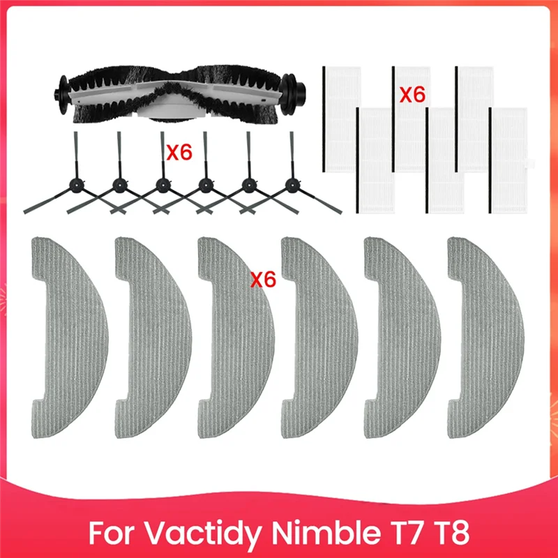 قطع غيار المكنسة الكهربائية لـ Vactidy Nimble T7 T8 جهاز آلي لتنظيف الأتربة فرشاة رئيسية فرشاة جانبية تصفية ممسحة القماش مجموعة