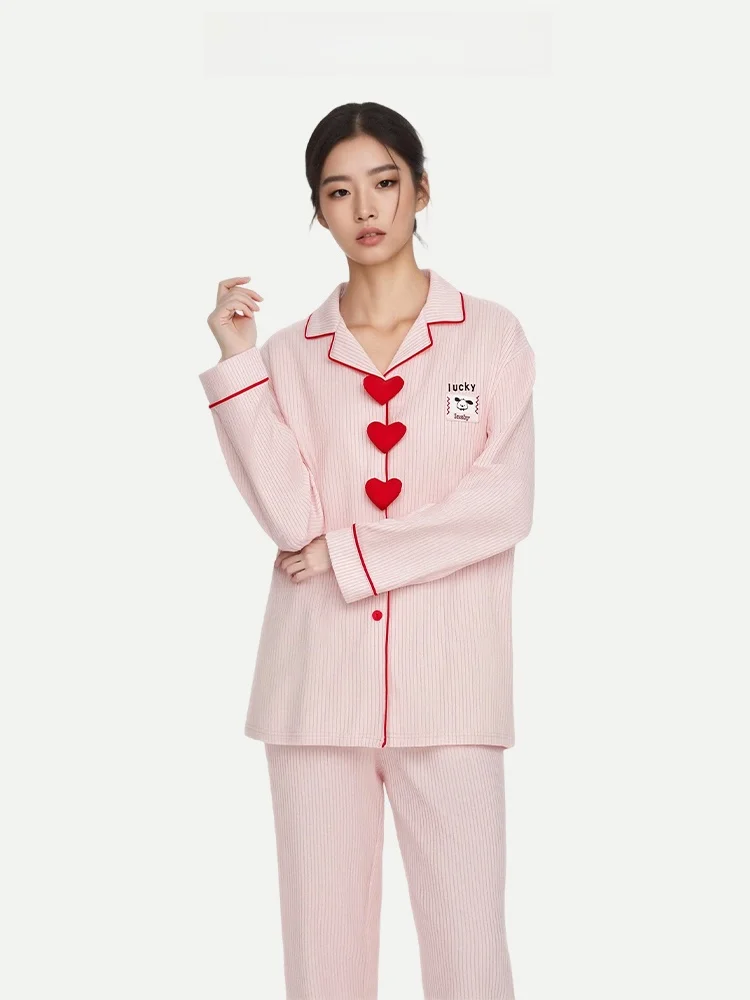 PinkBread Heart Lucky Dog Long Sleeve Pure Cotton Sleepwear 2026 Style Women's Home Clothes Comfortable Breathable Moisture W...