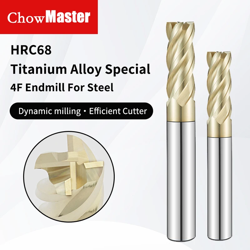 

HRC68 Tungsten Steel Milling Cutter Titanium Special Carbide 4 Flute End Mill U Flute Coated Extended Flat Bottom Cutter