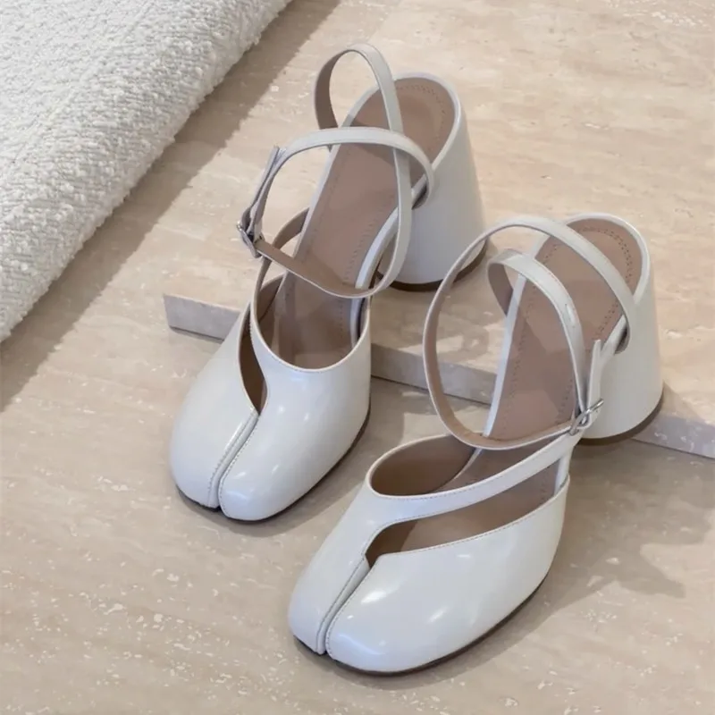 Ins style Fashion Patent Leather Split Toe Women Pumps Spring Summer Thick High heels Slingbacks Female Tabi Chunky Casual Shoes image 3