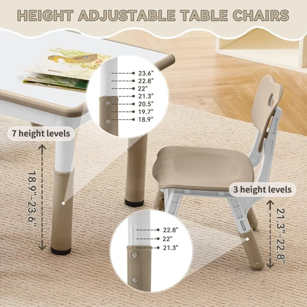 Kids Study Table and Chairs Set, Height Adjustable Toddler Table and Chair Set  Graffiti Desktop
