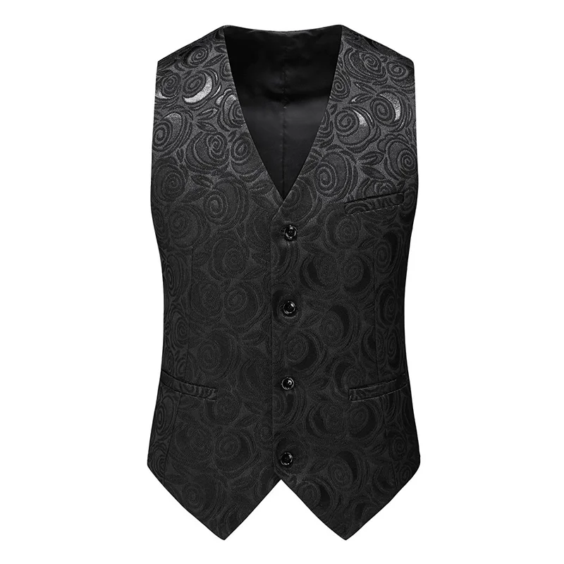 Luxury Embroidered Jacquard Sleeveless Waistcoat Men's Single-breasted V-neck Business Slim Fit Party Men Vests Plus Size 6XL-M