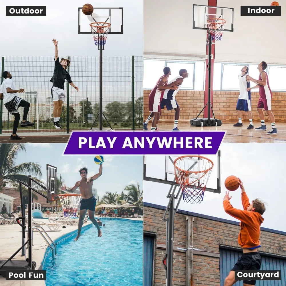 Adjustable Height Outdoor Basketball Hoop System 5.3-10FT, 43.3 PC Backboard for Kids & Adults, Ideal for Courtyard Play