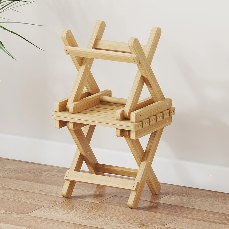 

Folding stool household solid wood outdoor portable simple small bench Mazar shoe changing stool