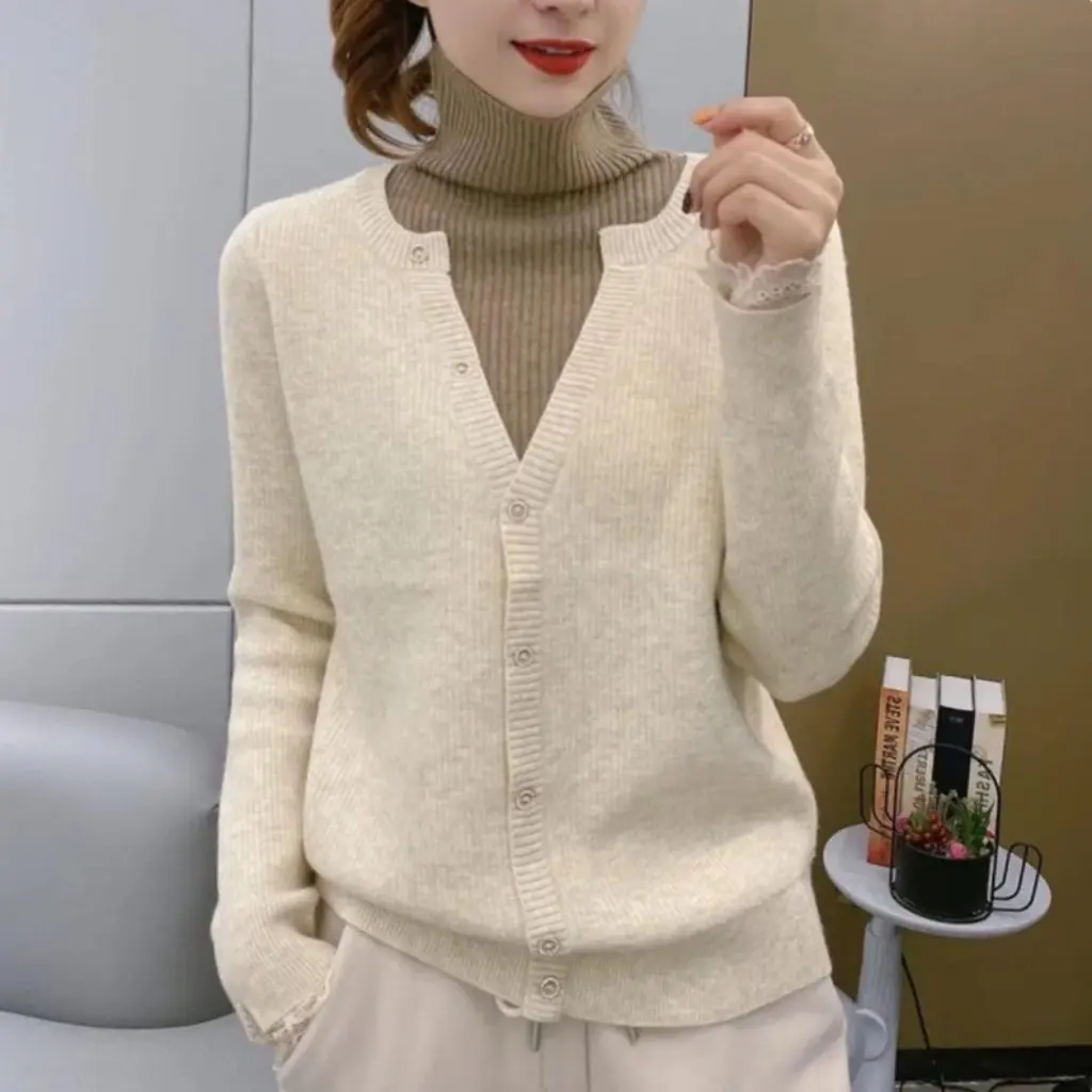 

Autumn Winter High Collar Velvet Sweater Thickened One-Piece Knitted Top Fashion Warm Western Style All-Match Women's Fashion
