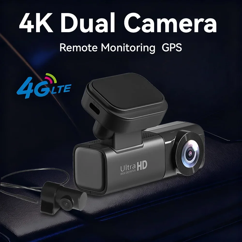4G LTE Dashcam GPS اتصال عن بعد رؤية حية 4K كاميرا سيارة بعدسة مزدوجة 24/7 وقوف السيارات تحذير الاصطدام مسجل فيديو السيارة