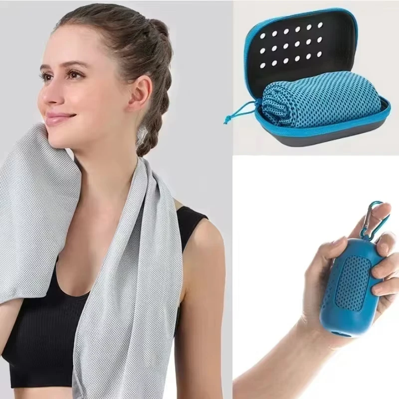 Portable Sport Towel with Mini Silicon Gel Set Cold Towel Polyester Fiber Fitness Sport GYM Running Outdoor Quick Dry Cool Towel