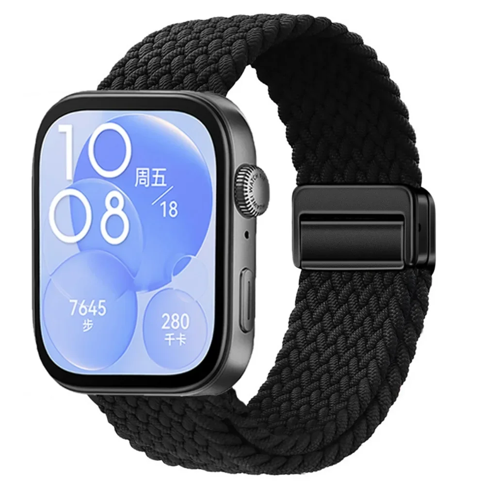 حزام حلقة مضفر مغناطيسي لساعة Huawei Watch Fit 3 حزام نايلون قابل للتعديل سوار مريح Huawei Watch Fit 4/4Pro معصمه