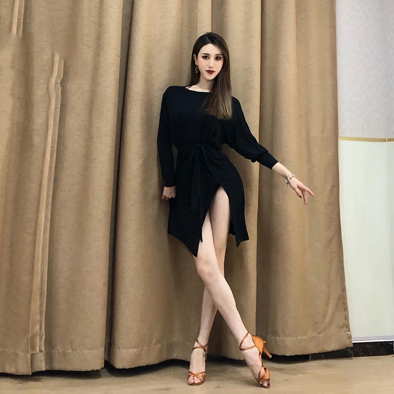 Latin Dance Dress For Women Loose Long Sleeved Practice Clothes Adult Chacha Rumba Tango Dress Latin Performance Costumes DQ3185