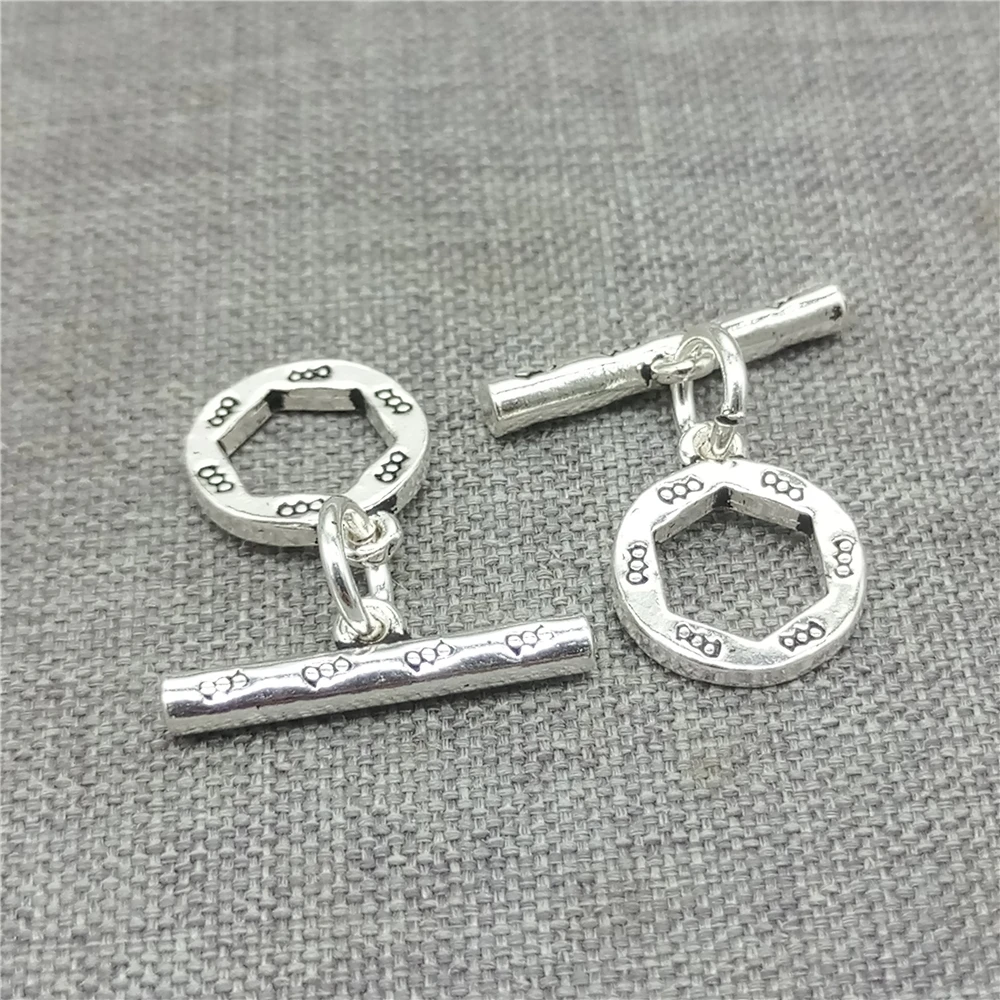 4 Sets 925 Sterling Silver Oxidized Toggle Clasps with Imprint for Bracelet Necklace