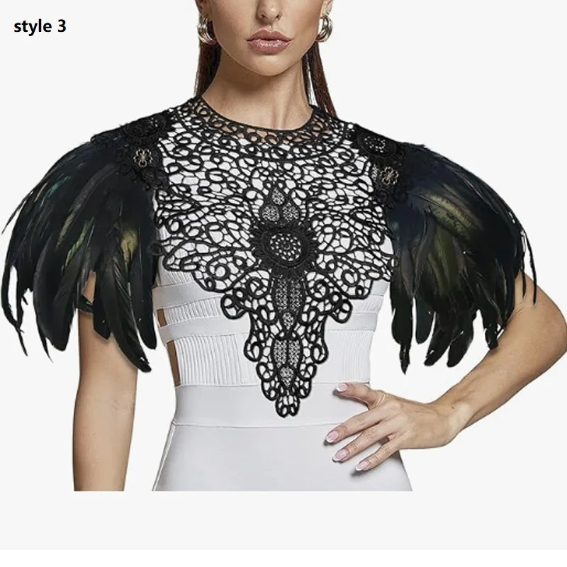 Shoulder Pad with Feathers Wings Halloween Witch Harness Carnival Costumes for Women Masquerade Raven Costume