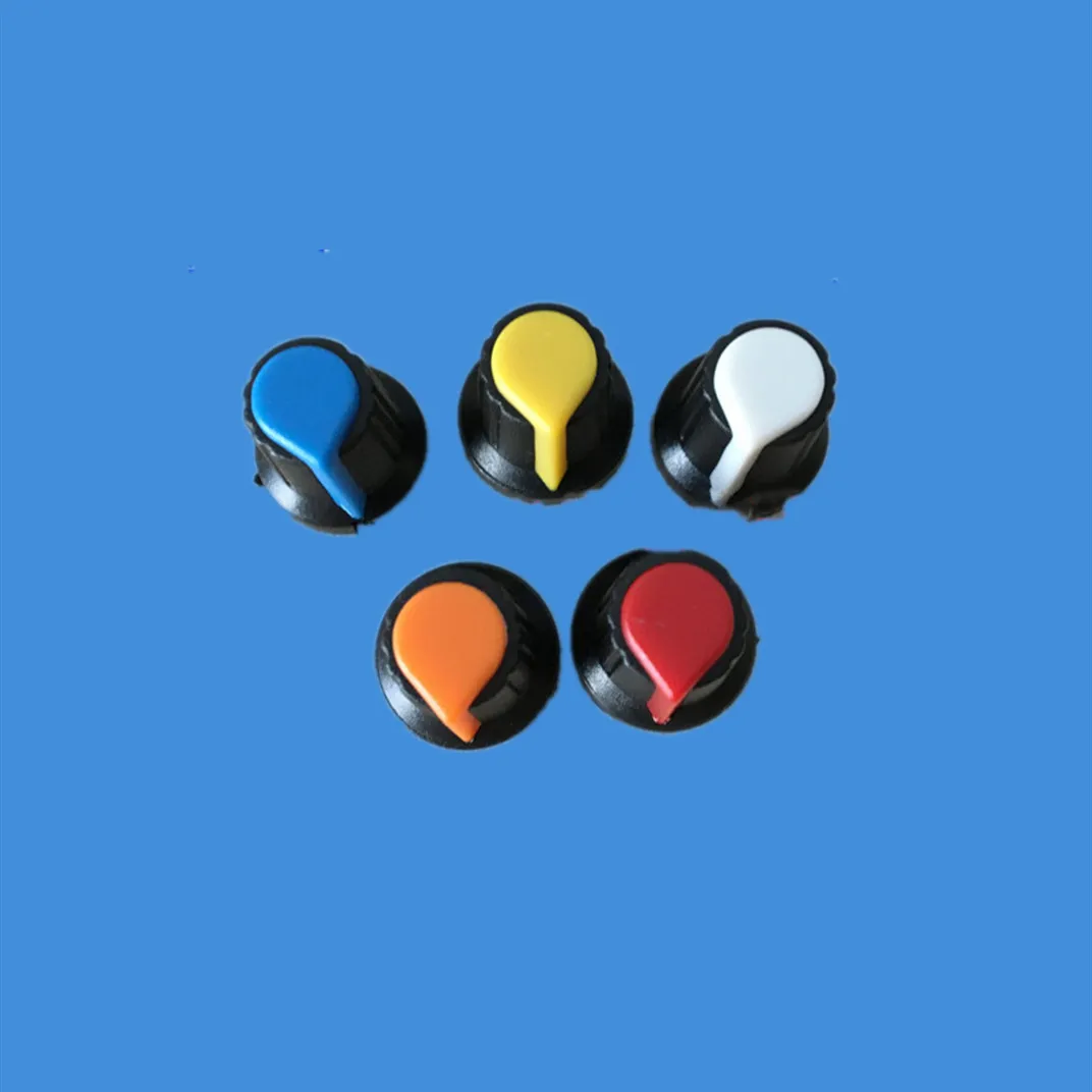 PLR 30PCS 5Color Lot 15X17mm 6mm Plastic Cap 5 colors Yellow Orange Blue White Red WH148 Potentiometer knobs