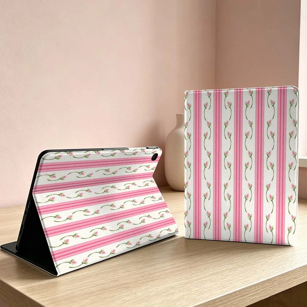 Pink Striped Floral Pattern For Samsung Galaxy Tab S11 S10 S9 S8 S7 S6 A11 A9 A8 Ultra Lite FE Plus Inch Tablet Case Soft