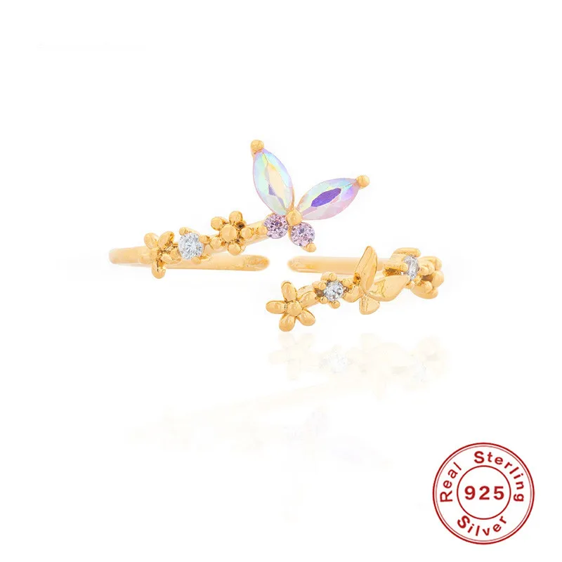 

Dawn's Jewel S925 Sterling Silver Square Diamond Light Luxury Temperament Butterfly Ring Mini Index Finger
