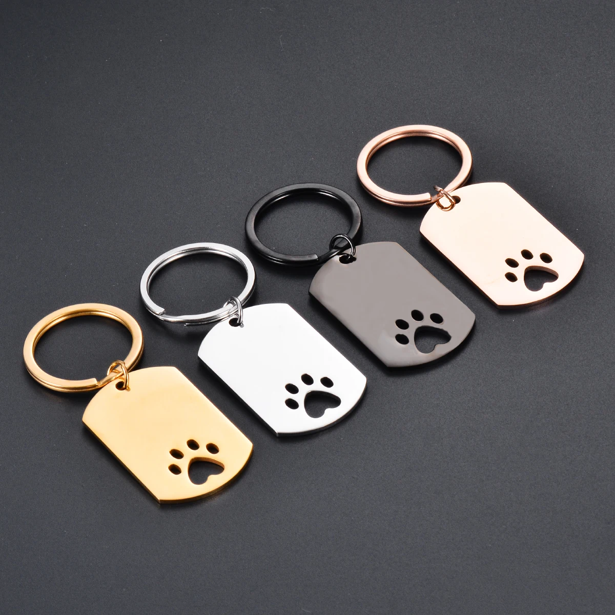 5Pcs ID Dog Tag Stainless Steel Keychain Military Army Keyring Pet Paw Charm Pendant Car Keychain Metal DIY Fashion Gift Jewelry