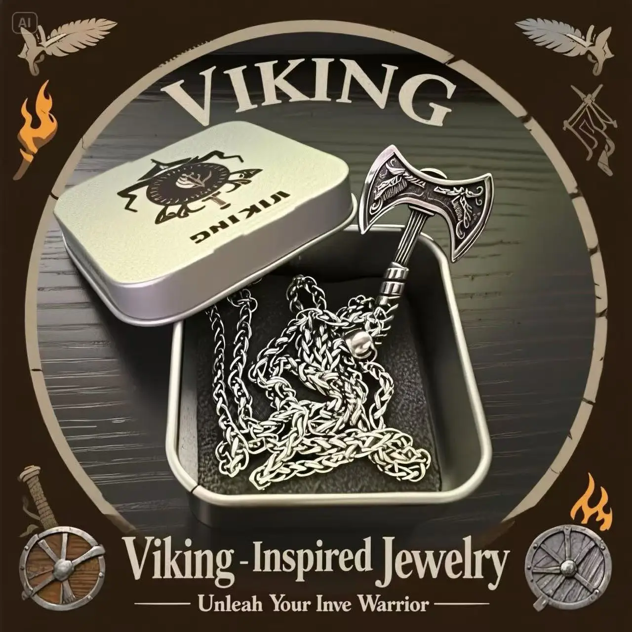 HNSP 316L Edelstahl Wikinger-Rune Axt-Anhänger Kettenhalskette für Herren Schmuckzubehör Hochwertige Geschenkverpackung – Detail 1
