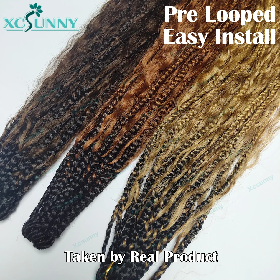 Ombre Crochet Boho Box Braids avec des boucles de cheveux humains, pré-bouclées, vague profonde, extrémité bouclée, 1b 30