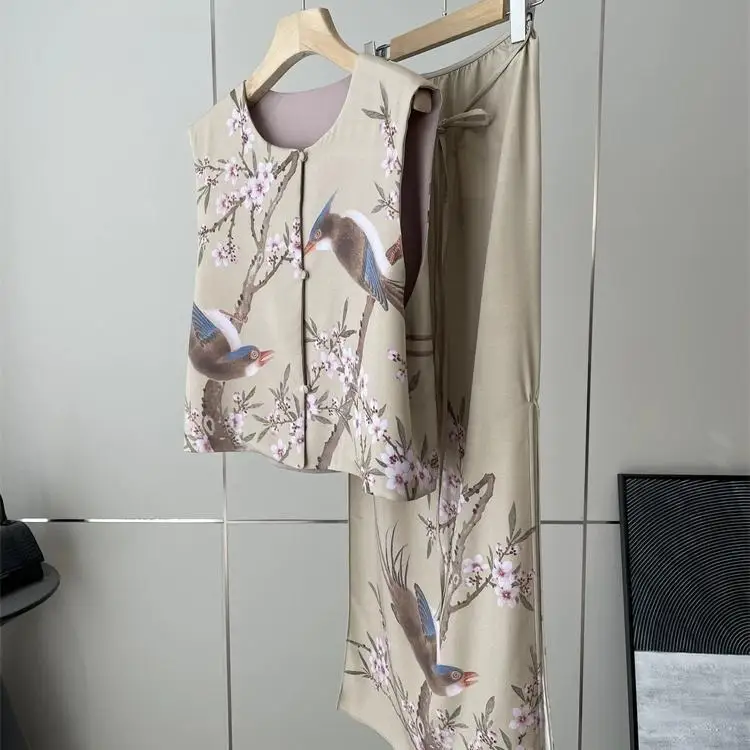 

New Chinese Style Printed Half Skirt Cotton Lined Vest Fashionable Women's Set Spring 2025 Ji! National Trend!