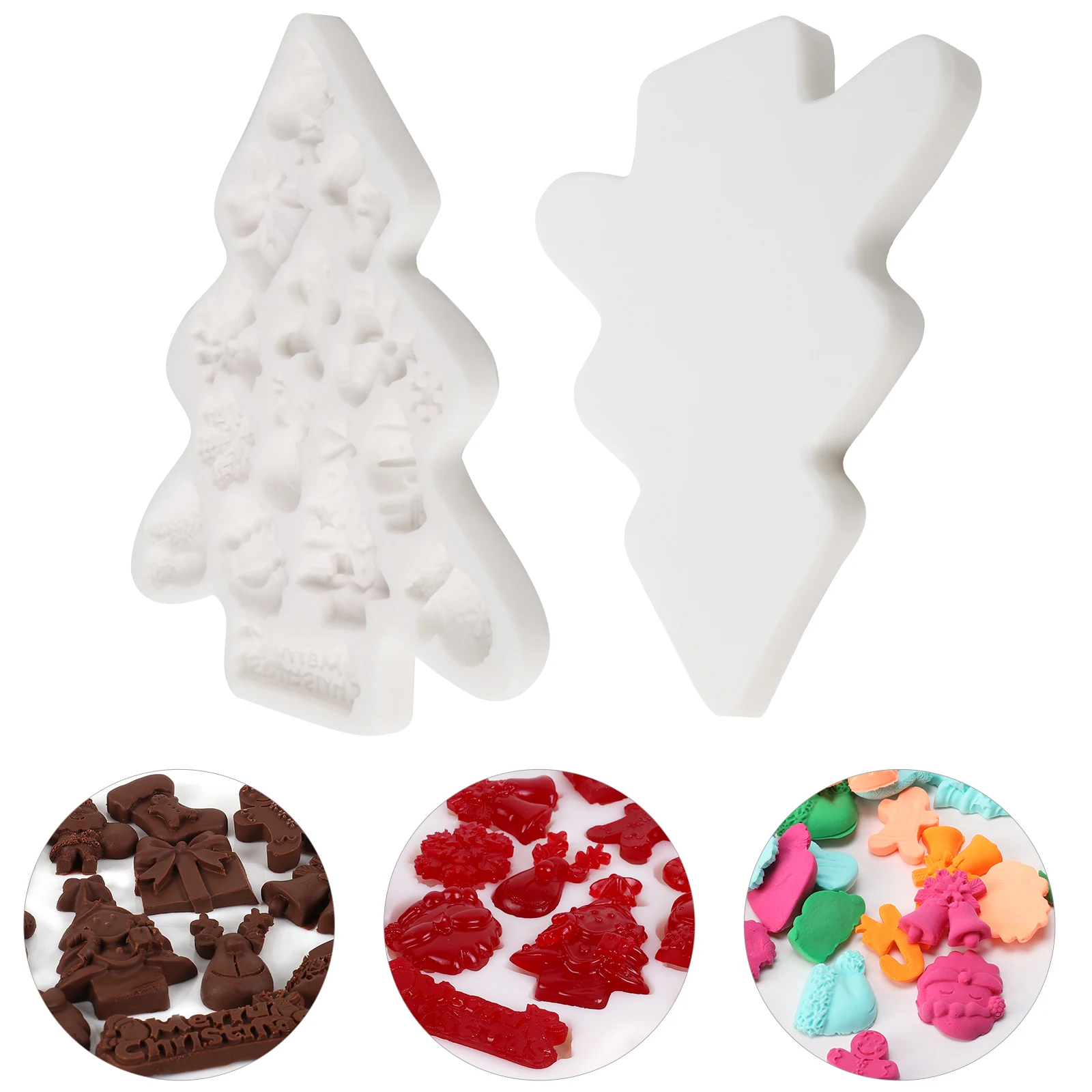 2pcs Christmas Lovely Fun All Durable Mold Christmas Tree Shape Recyclable Fudge Mold Silicone Snow Chocolate Mold