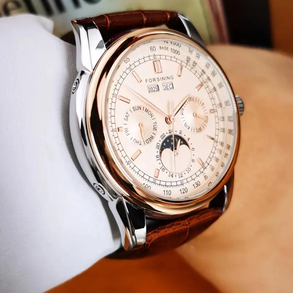 European and American Style High-End Business Men's Automatic Mechanical Watch - Classic Casual Style, Round Dial, Skeleton Design, Leather Strap, Multi-Function Display of Week, Date, and Day, Suitable for Business and Daily Use, Perfect Gift for Anniversaries, Christmas, Birthdays, Thanksgiving, and New Year, No Battery Needed