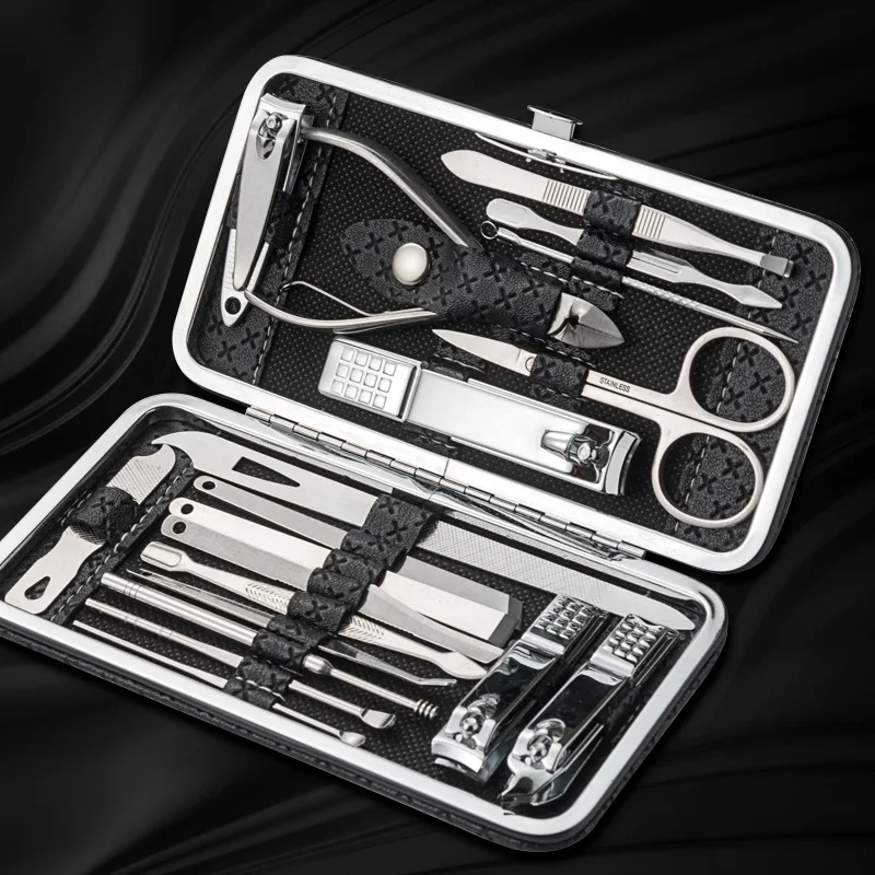 19 ชิ้นสแตนเลสสตีลเล็บกรรไกรชุดชุดกรรไกรตัดเล็บในครัวเรือน Cuticle Nipper เล็บเครื่องมือเล็บ Clippers
