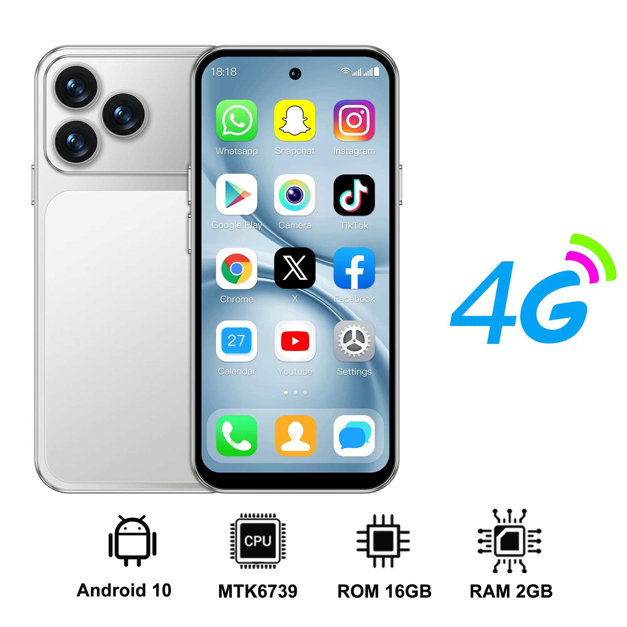 2026 NIEUWE SERVO 4G LTE Mini Smartphone Android OS 2/3GB+16/64GB Play Store Gezichtsontgrendeling WiFi 4.5" Kleine Smartphones 2 SIM Standby