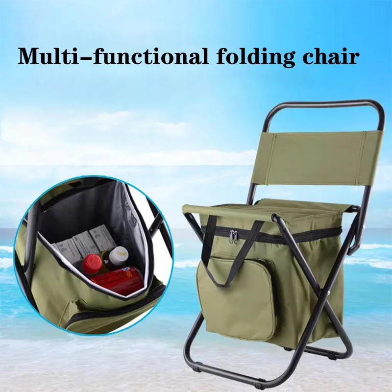 

Portable Outdoor Folding Ice Pack Chair With Storage Bag With Backrest Insulation Function 3-In-1 Leisure Camping Fishing Chair