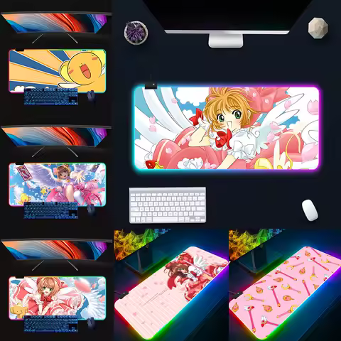 Cute K-KINOMOTOS SAKURAS RGB Pc Gamer Keyboard Mouse Pad Mousepad LED Glowing Mouse Mats Rubber Gaming Computer Mausepad Funda