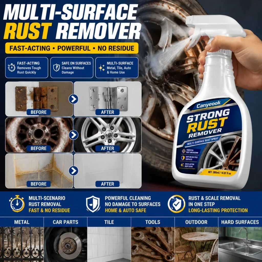 CANYEOOK Rust Remover Spray - Fast-Acting, Multi-Surface Cleaner for Metal, Tile, Car & Home, Non-Damaging, Residue-Free