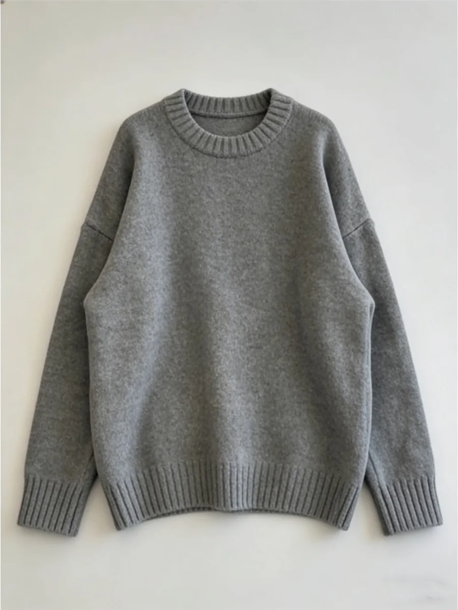 Elegant Long Sleeve Knitted Sweater Short Pants Set Slimming Casual Style Two Piece Suite High Waist round Neck Warmth for Au...
