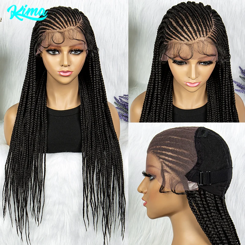 Lace Frontal Synthetic Braided Wigs 28 Inches Cornrow Braids Fulani Crochet Braiding Hair Knotless Braided Wig For Black Women