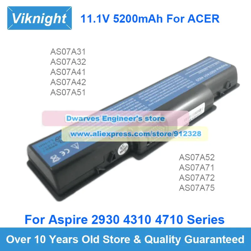 11.1V 5200mAh AS07A41 AS07A32 AS07A71 Battery For Acer Aspire 4310 4710 4920 AS07A31 AS07A32 AS07A42 AS07A72 AS07A51 AS07A52