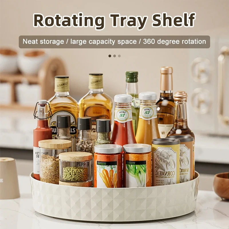 Convenient and stylish Non-Slip Round Plate Cosmetic Organizer - Efficient 360 Degree Rotating Cabinet Storage Kitchen Spice Rac