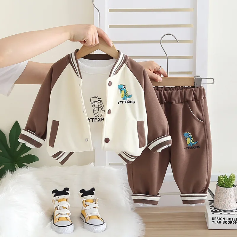 

New Spring Autumn Baby Boys Clothes Suit Children Girls Cartoon Jacket T-Shirt Pants 3Pcs/Sets Infant Clothing Kids Tracksuits