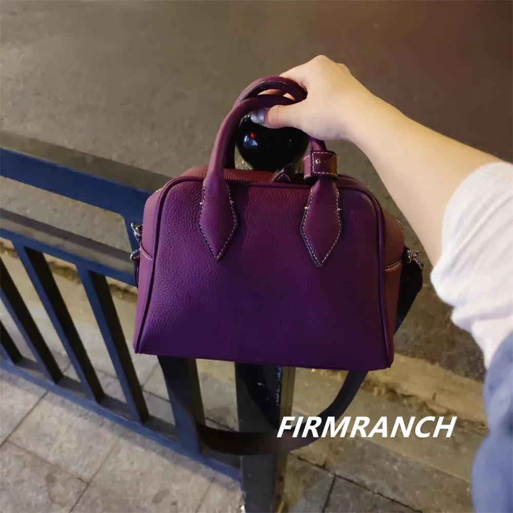 FIRMRANCH semplice Design classico tinta unita Versatile borsa da Bowling borsa a tracolla diagonale da donna borsa in pelle bovina di alta qualità