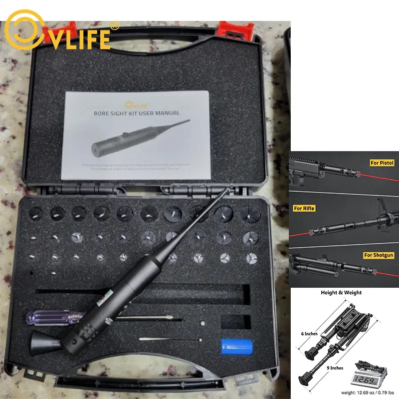 

CVLIFE Professional Laser Bore Sight Kit with 32 Adapters fit 0.17 to 12GA Calibers or 6-9 Inches Carbon fiber B-ipod