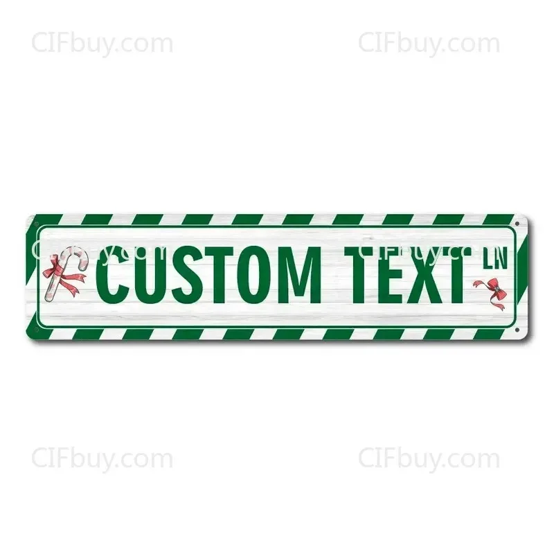 CIFbuy [2D Flat] Personalized Green Candy Cane Metal Sign,Custom Text Wall Decor (Only For Decoration)