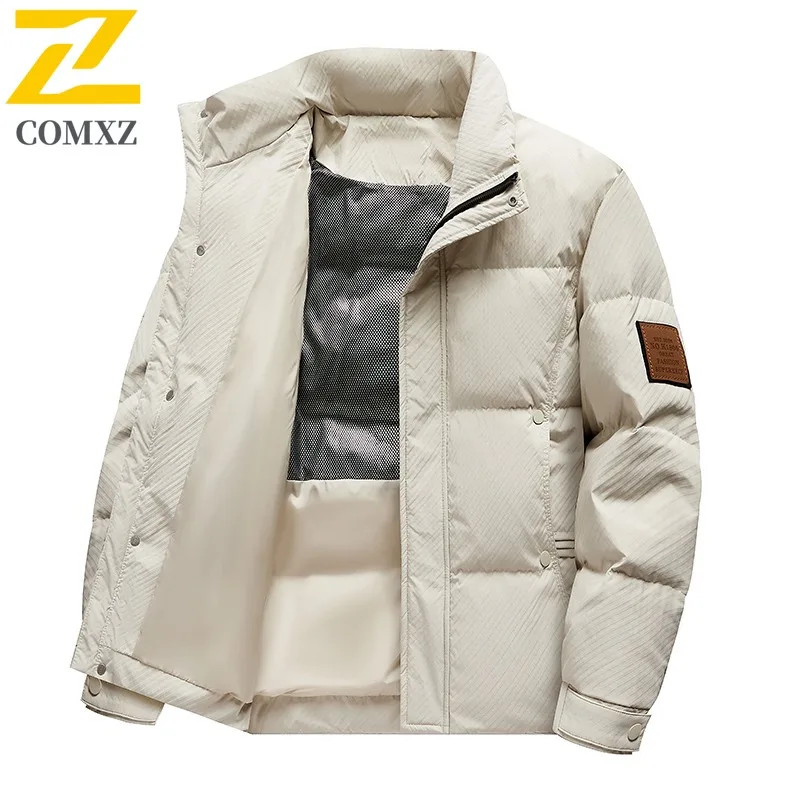 COMXZ Men Down Jacket Premium Stand Collar Outdoor Cycling Cold Protection Warm Parka Travel Lightweight Winter Puffer Jacket