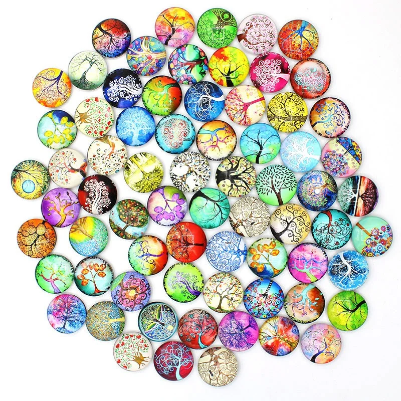 200pcs Mixed Wishing Tree Gem Patch Charms For DIY Jewelry 6mm-40mm Round Photo Glass Cabochon Demo Flat Back Making Findings